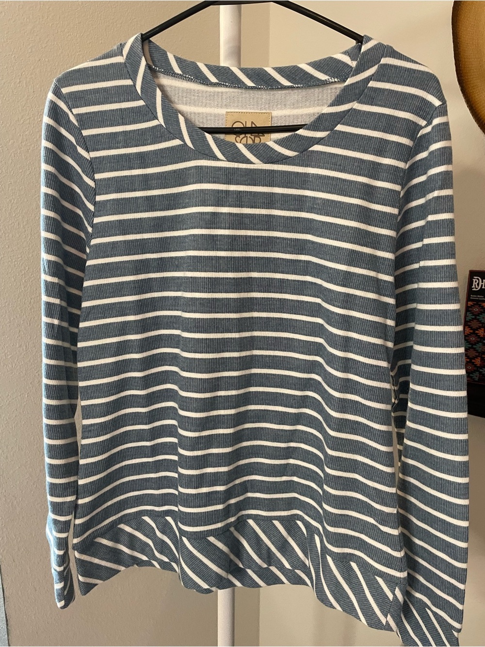 Chaser Blue and White Striped Long Sleeve Top